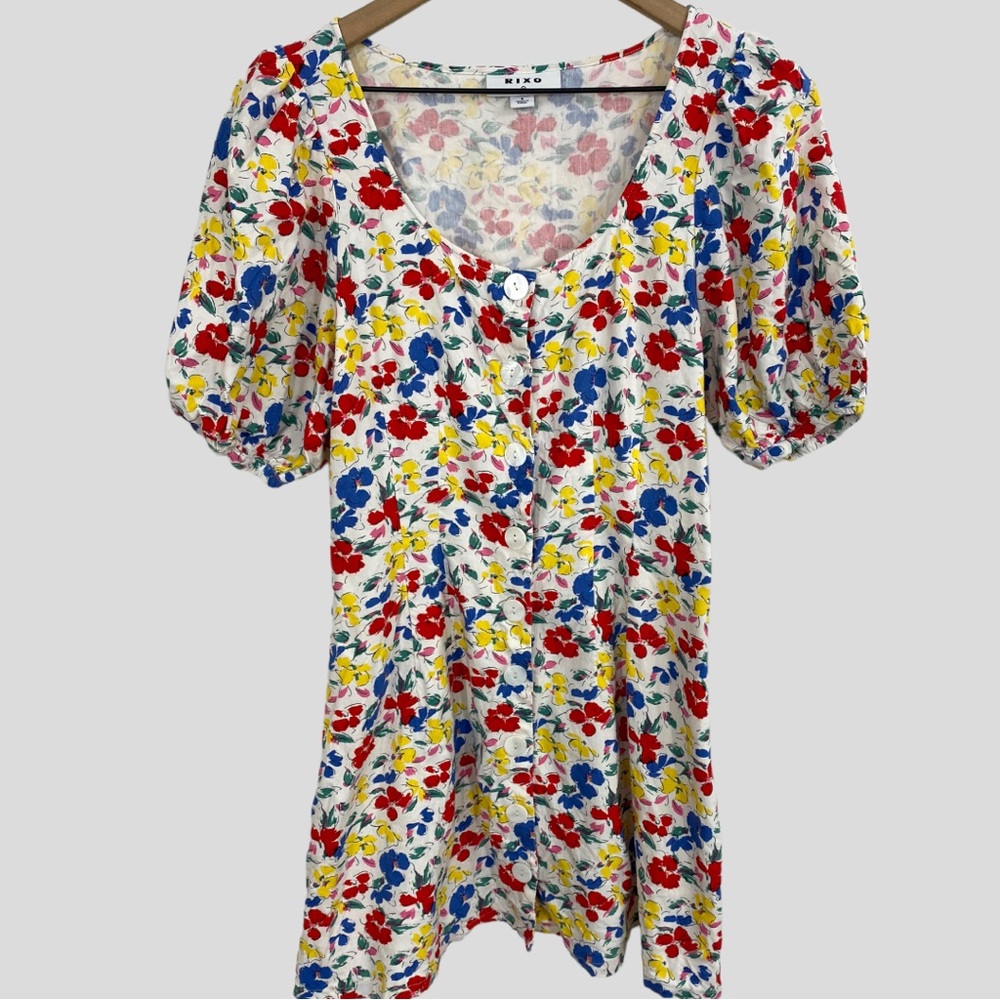 Rixo for Target Multicolor Floral Puff Sleeve Button Front Dress
